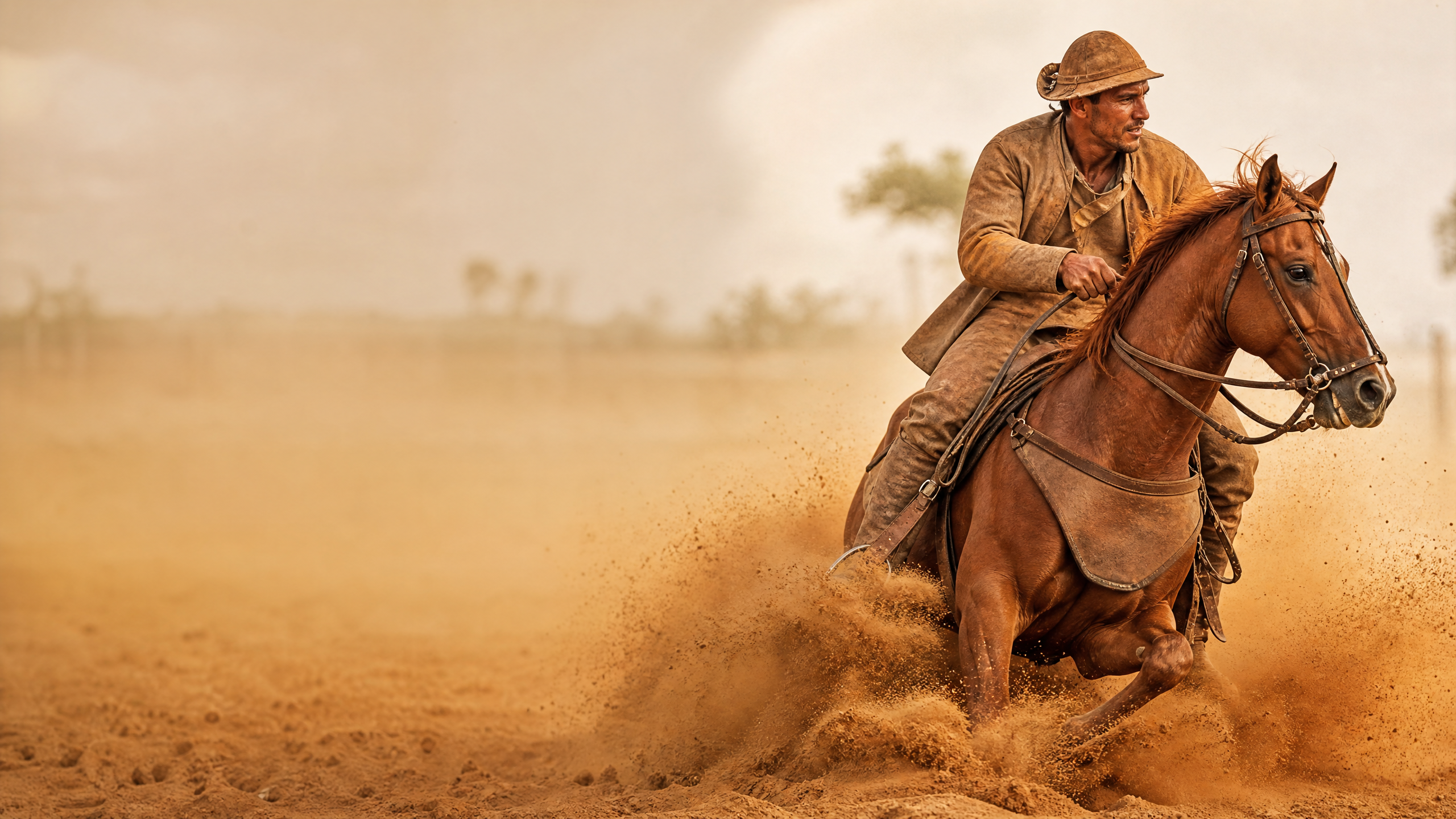 Vaqueiro e cavalo em movimento na arena